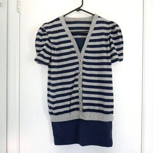 vintage 90s navy blue gray striped nautical inspired short sleeve top size S/M
